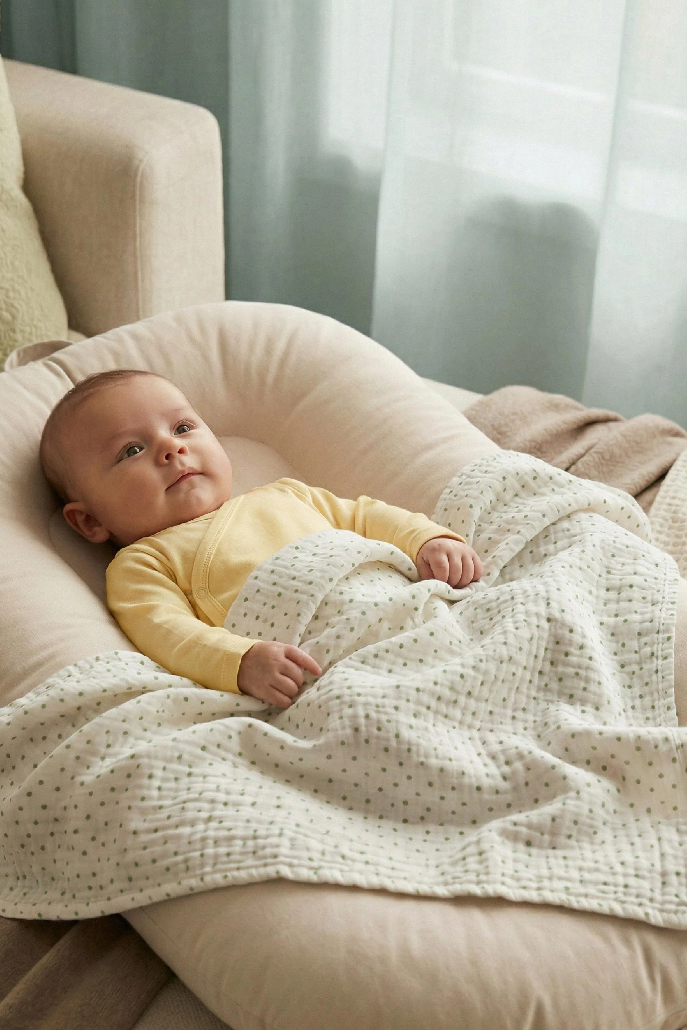 SOFT TOUCH 80x80 Newborn muslin cloths - Blossom Green - Image 5